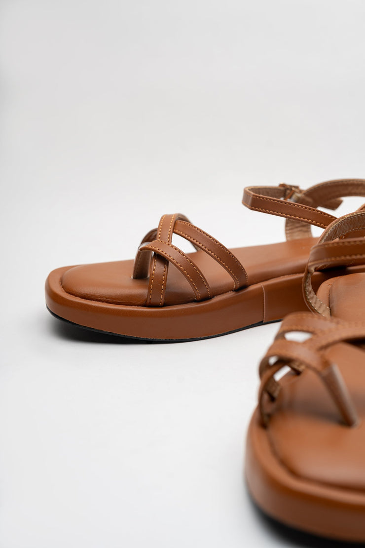 Tan Cross-Strap Sandals