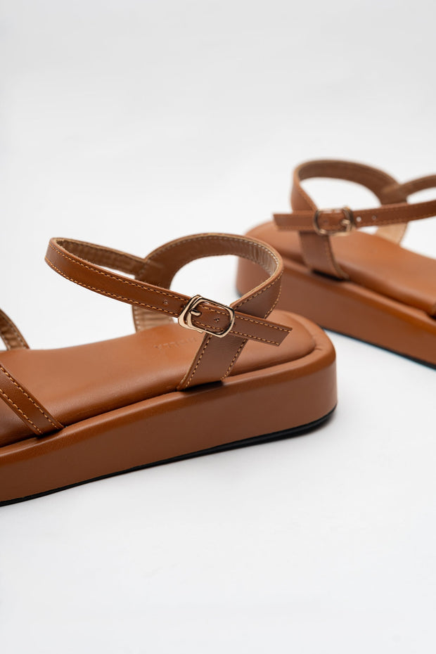 Tan Cross-Strap Sandals