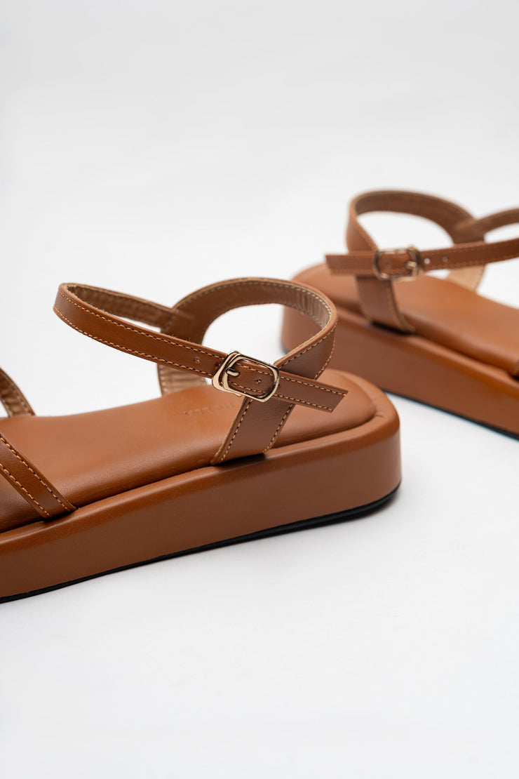 Tan Cross-Strap Sandals