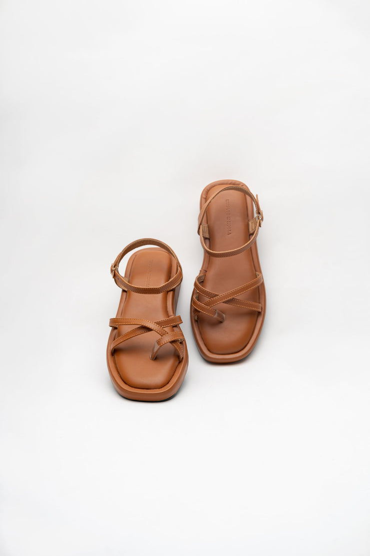 Tan Cross-Strap Sandals