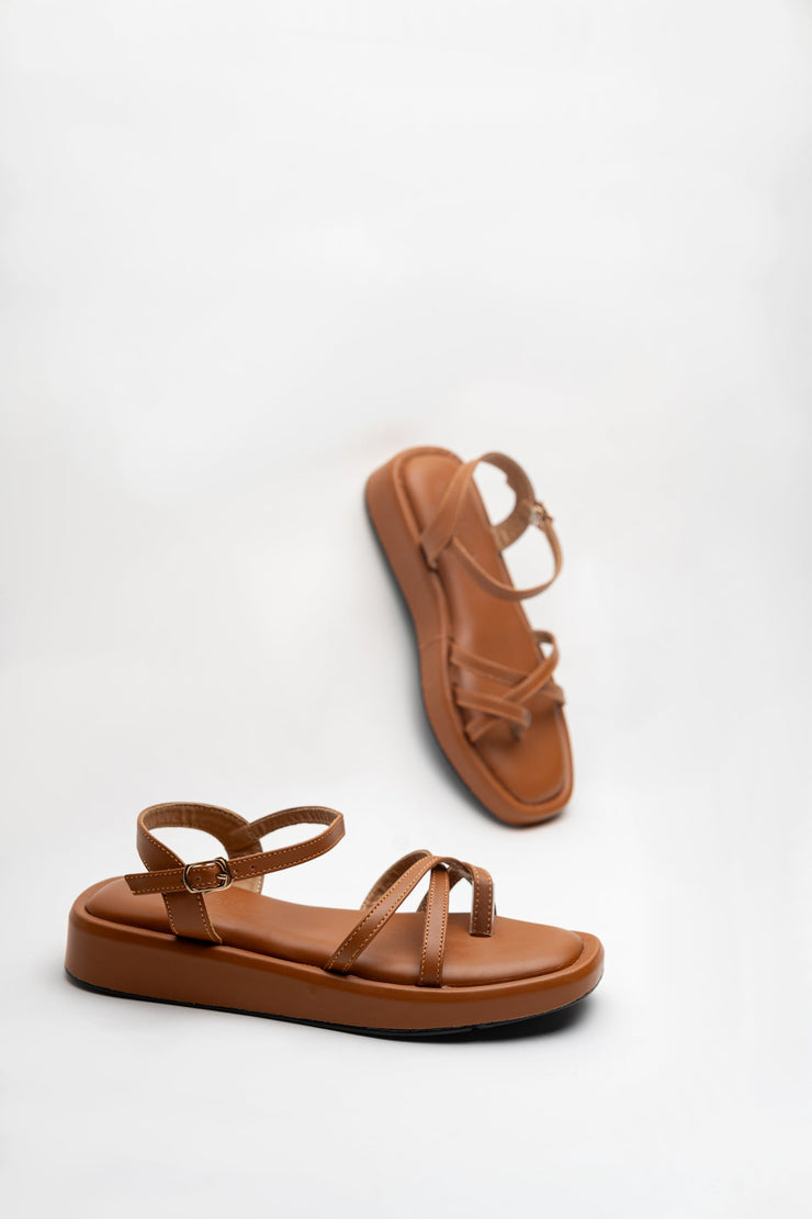 Tan Cross-Strap Sandals
