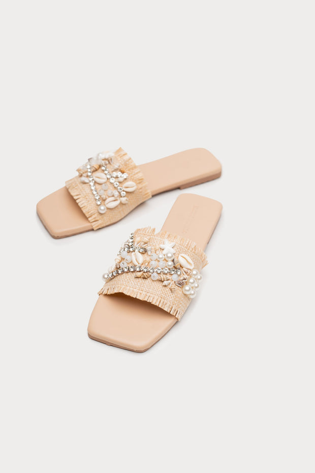 Beige Embellished Flats