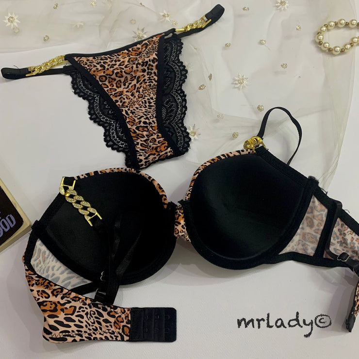 CHEETAH GOLD THIN PAD BRA SET