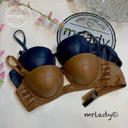 FAUX LEATHER HALF CUP THIN PAD BRA