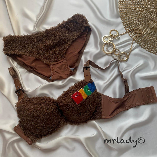 FAUX FUR ELEGANT BRA SET