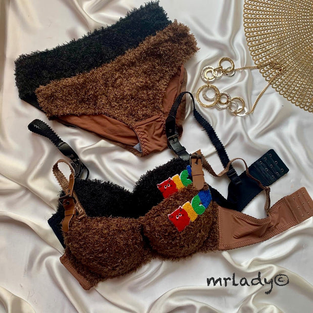 FAUX FUR ELEGANT BRA SET