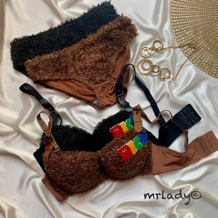 FAUX FUR ELEGANT BRA SET