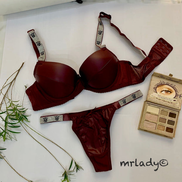 FAUX LEATHER BRA SET