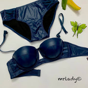 FAUX LEATHER HALF CUP BRA SET