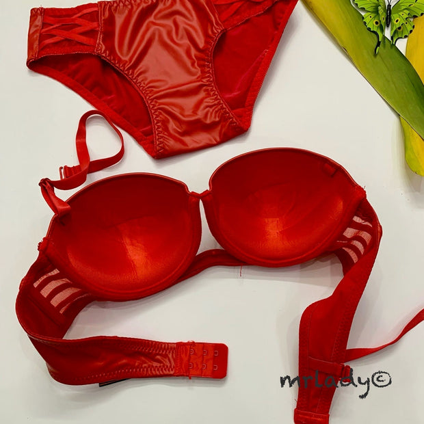 FAUX LEATHER HALF CUP BRA SET