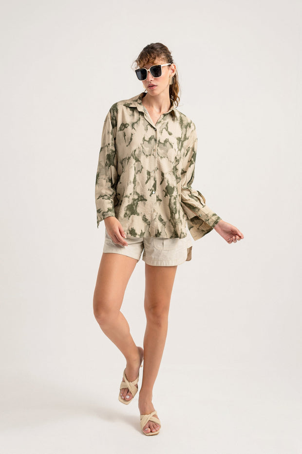 Green Printed Regular Fit Shirt