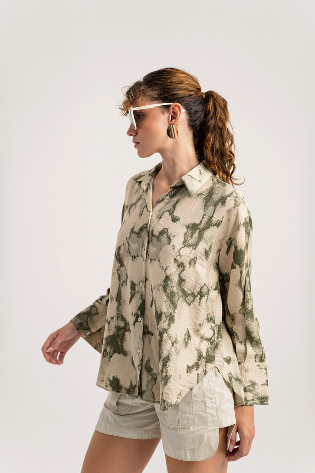 Green Printed Regular Fit Shirt