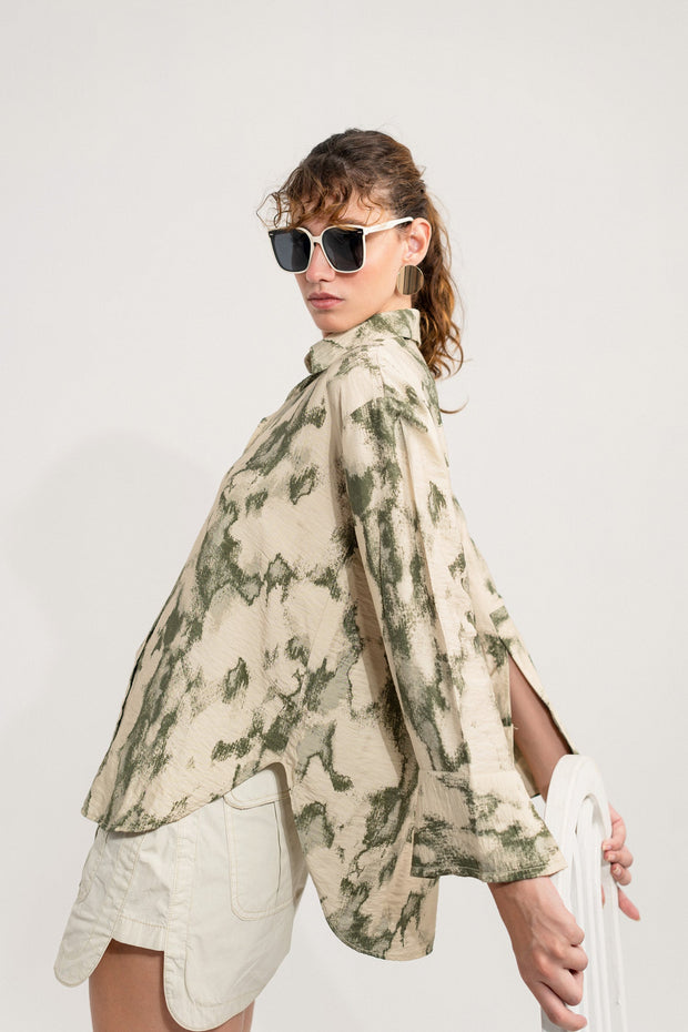 Green Printed Regular Fit Shirt
