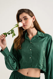 Bottle Green button-down Crop Top