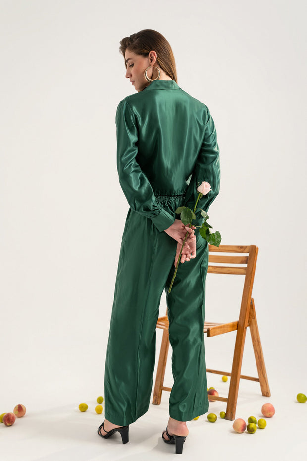 Bottle Green button-down Crop Top