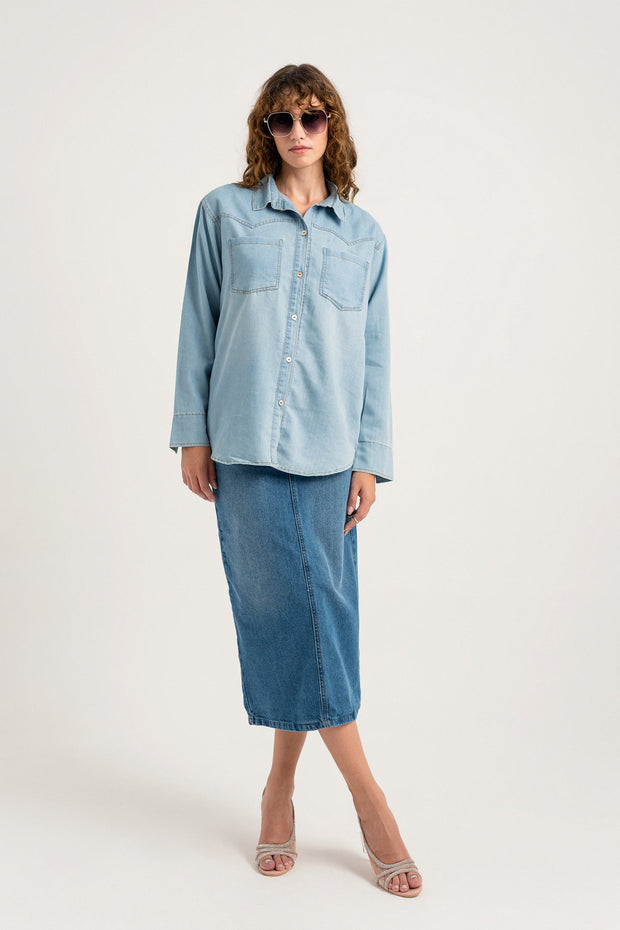 Light Blue Regular Fit Chambray Shirt