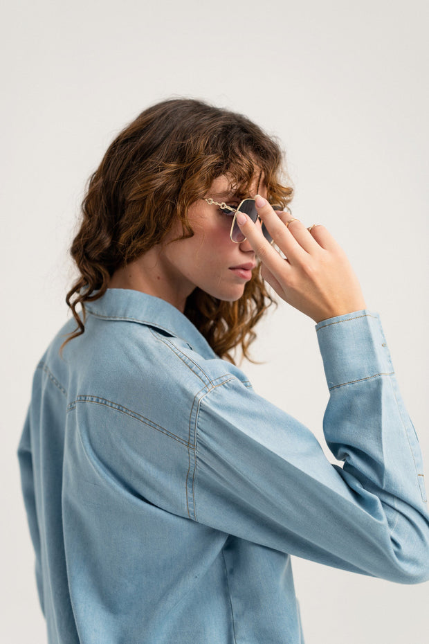 Light Blue Regular Fit Chambray Shirt