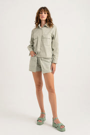 Sage Green Relaxed Fit Crop Shirt