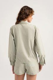 Sage Green Relaxed Fit Crop Shirt