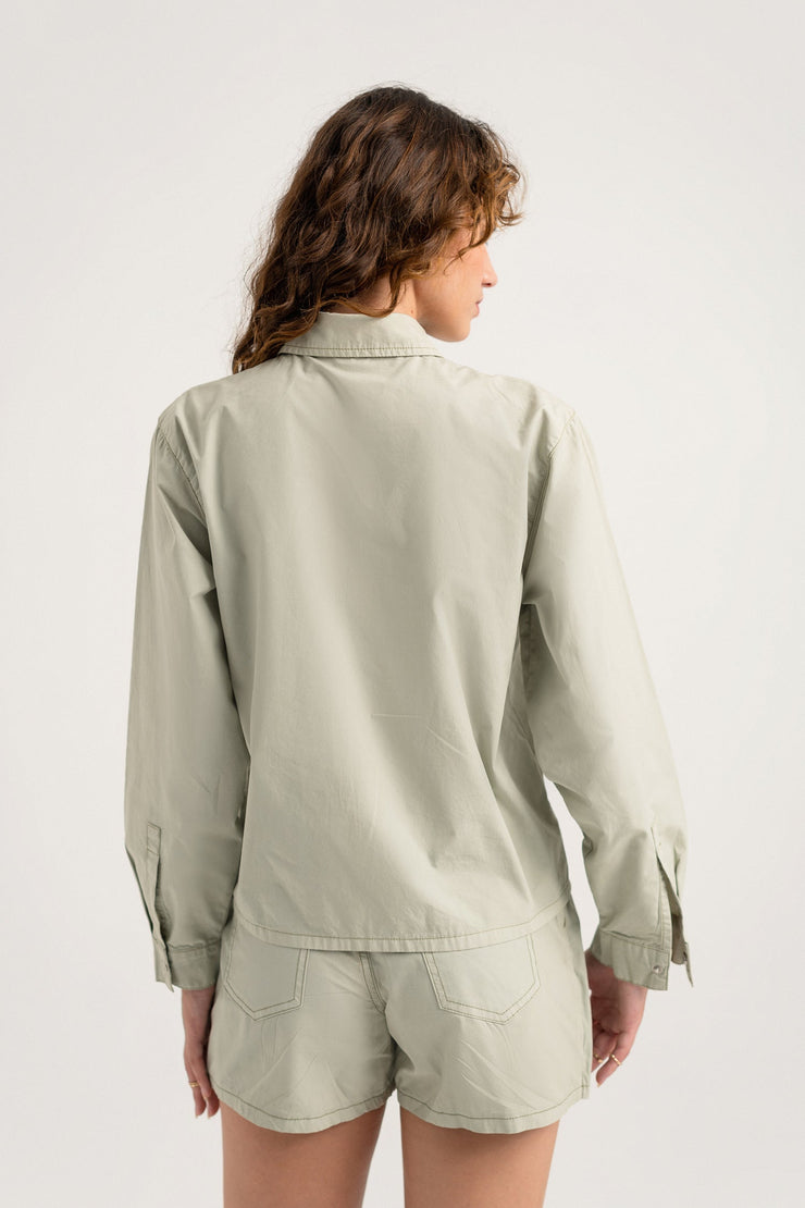 Sage Green Relaxed Fit Crop Shirt