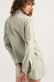 Sage Green Relaxed Fit Crop Shirt