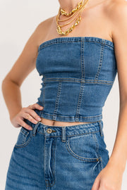Stone Wash Bandeau Denim Top