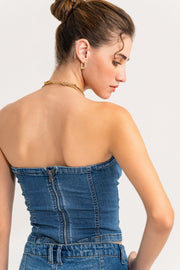 Stone Wash Bandeau Denim Top
