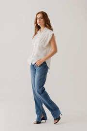 White Cotton Relaxed Fit Peplum Shirt