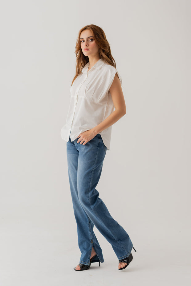 White Cotton Relaxed Fit Peplum Shirt