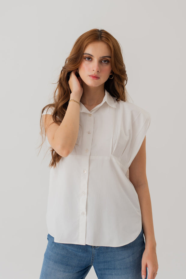 White Cotton Relaxed Fit Peplum Shirt