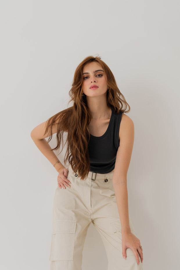 CHARCOAL GREY RIBBED TANK TOP