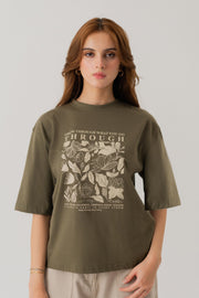 Olive Green Relaxed fit Graphic T-shirt