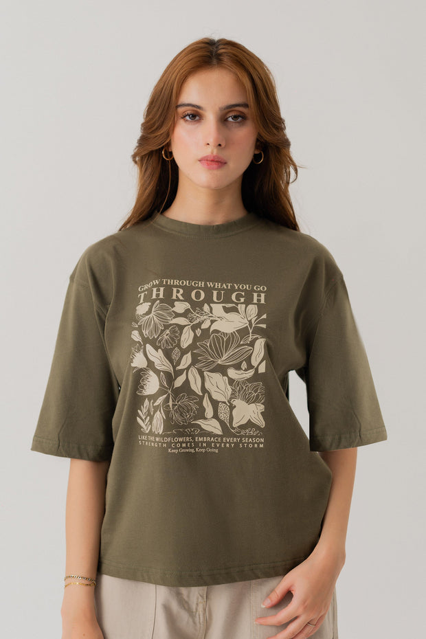 Olive Green Relaxed fit Graphic T-shirt