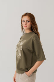 Olive Green Relaxed fit Graphic T-shirt