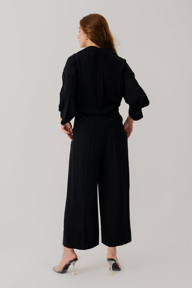Black Relaxed Fit Button Down Shirt