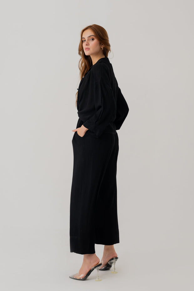 Black Relaxed Fit Button Down Shirt