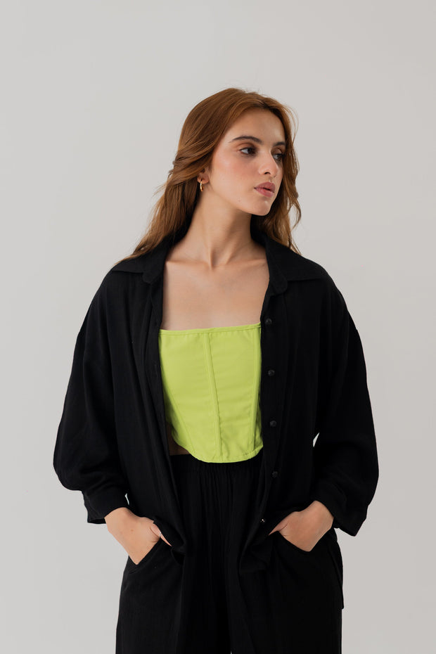 Black Relaxed Fit Button Down Shirt