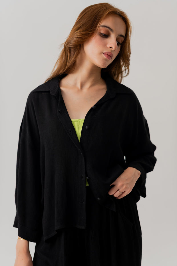 Black Relaxed Fit Button Down Shirt