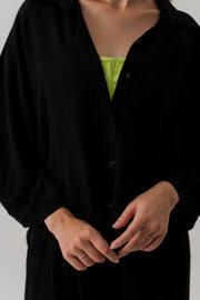 Black Relaxed Fit Button Down Shirt
