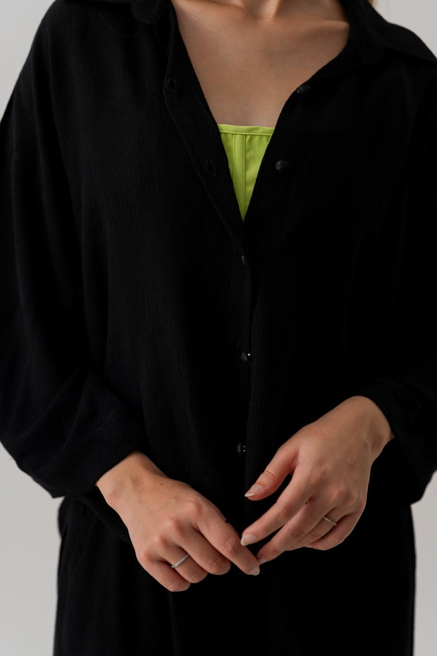 Black Relaxed Fit Button Down Shirt