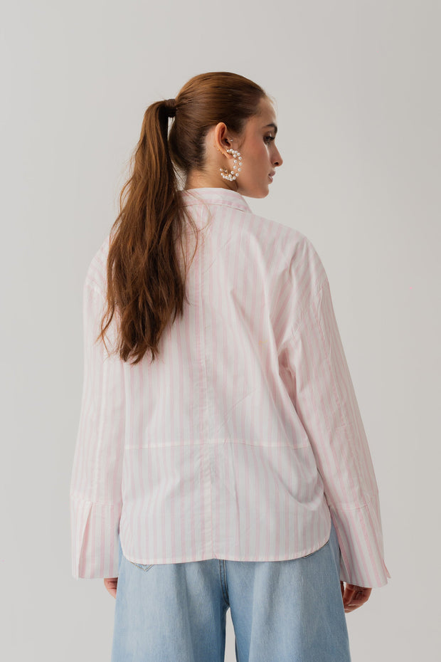 STRIPED POPLIN LOOSE FIT BUTTON DOWN SHIRT