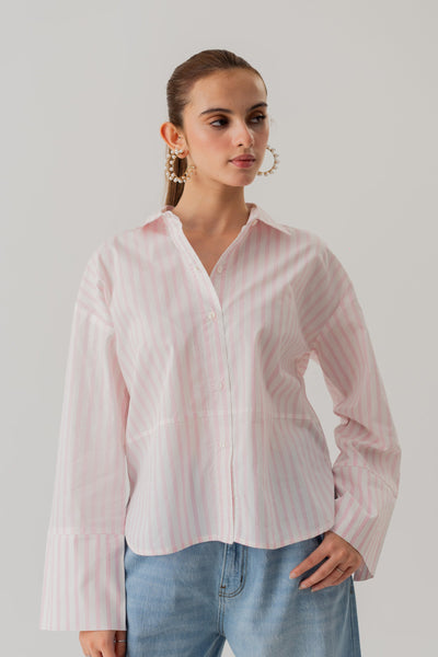 STRIPED POPLIN LOOSE FIT BUTTON DOWN SHIRT