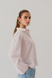 STRIPED POPLIN LOOSE FIT BUTTON DOWN SHIRT
