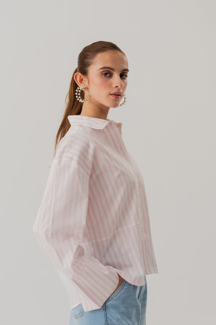 STRIPED POPLIN LOOSE FIT BUTTON DOWN SHIRT