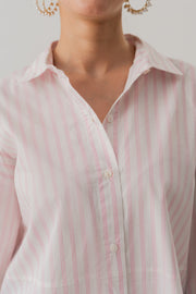 STRIPED POPLIN LOOSE FIT BUTTON DOWN SHIRT