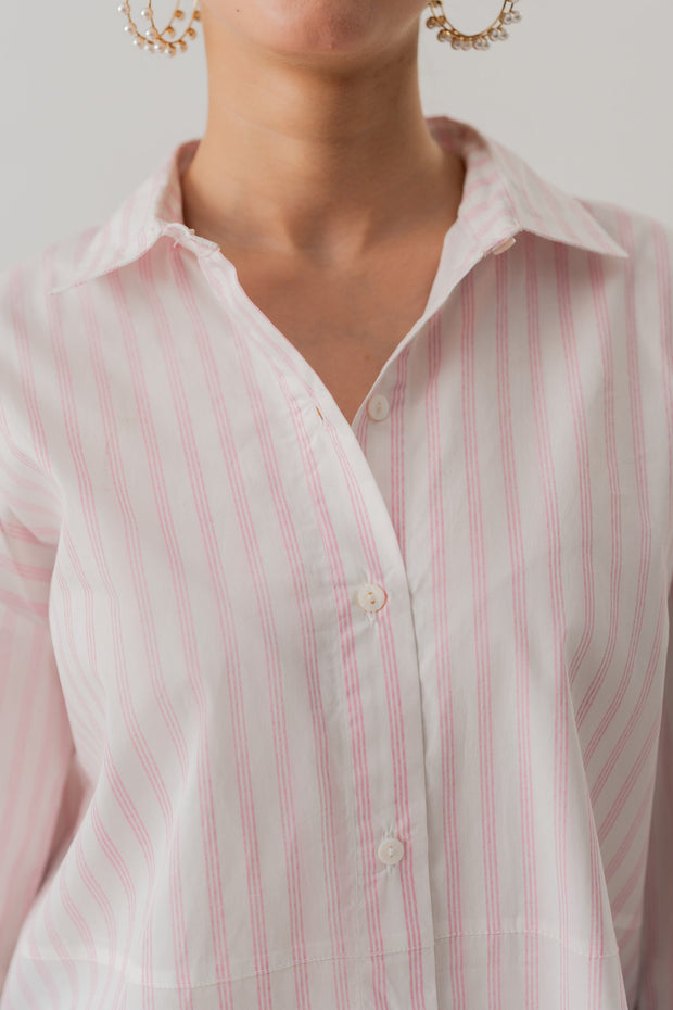 STRIPED POPLIN LOOSE FIT BUTTON DOWN SHIRT
