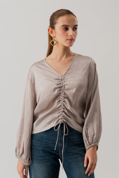 Grey Loose fit Front Tie Blouse