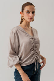 Grey Loose fit Front Tie Blouse