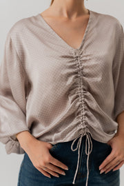 Grey Loose fit Front Tie Blouse