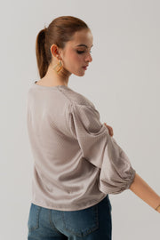Grey Loose fit Front Tie Blouse